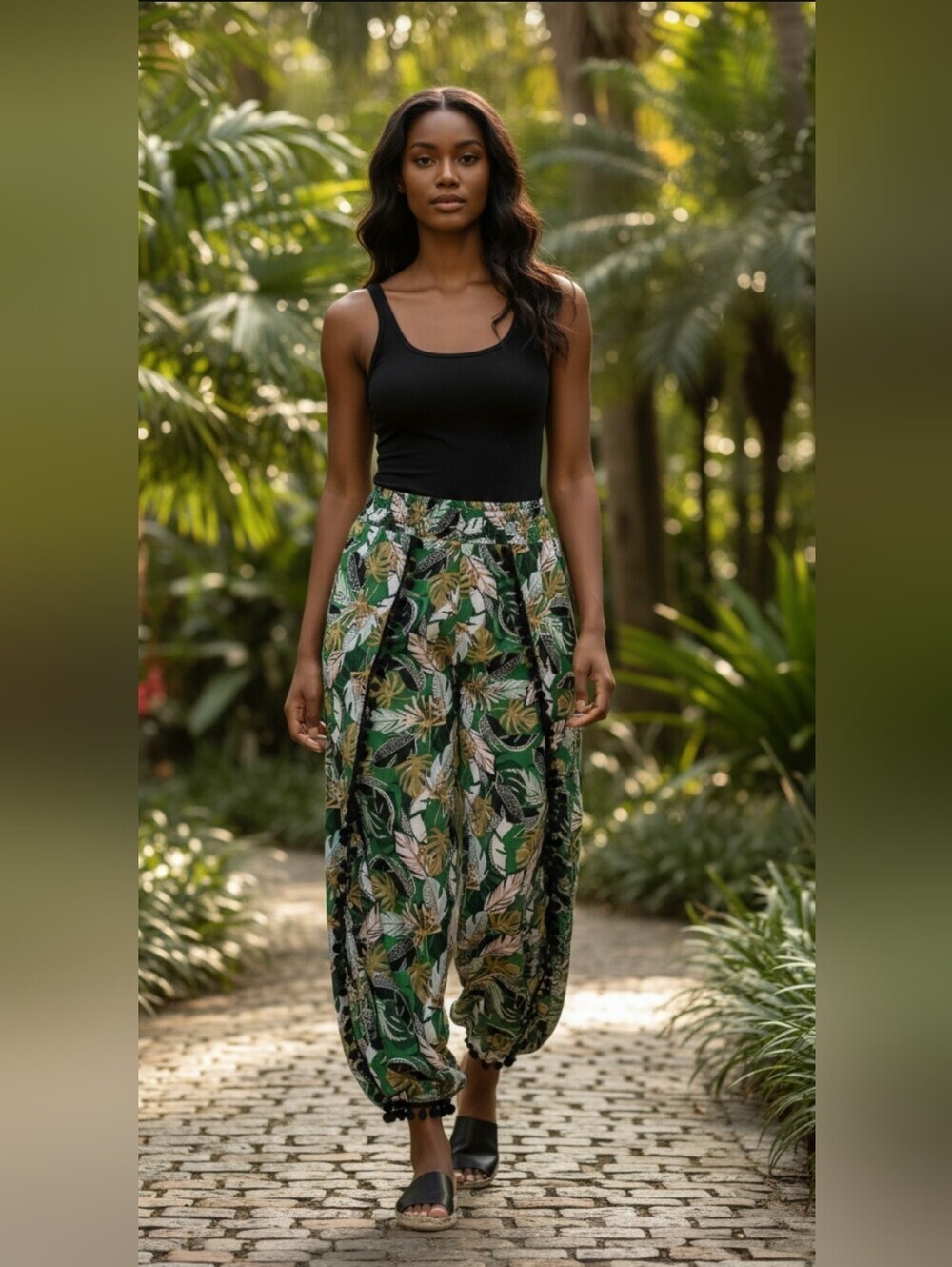Girl Soul Tropical Leaf Print Smocked Waist Beach Pants XL